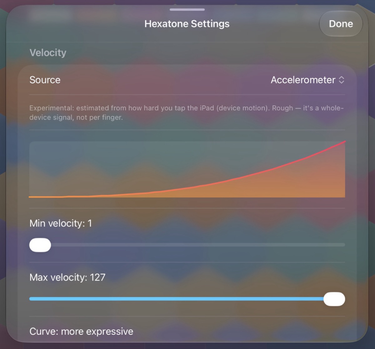 Velocity settings with the curve graph visible