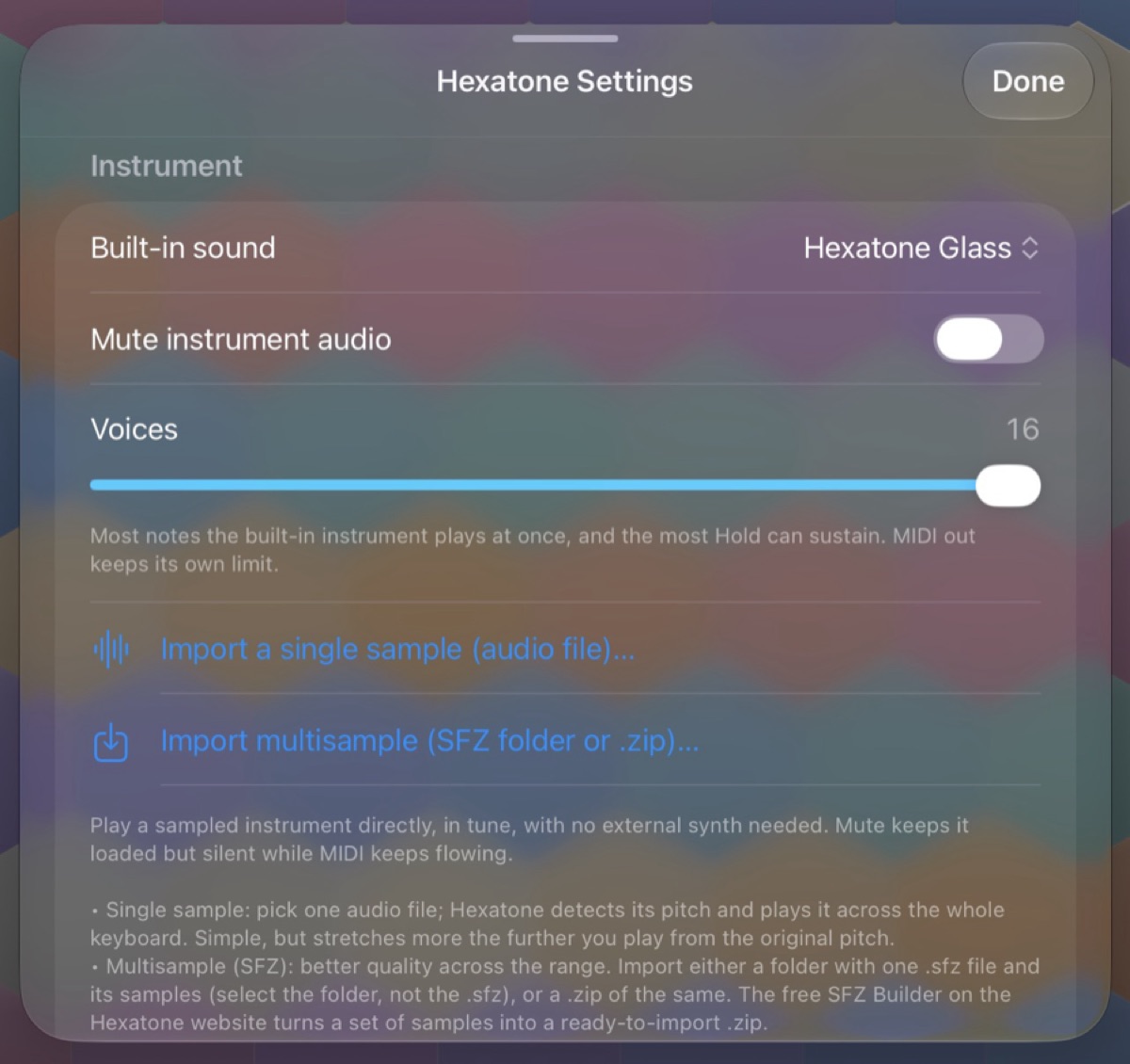 the Instrument settings section