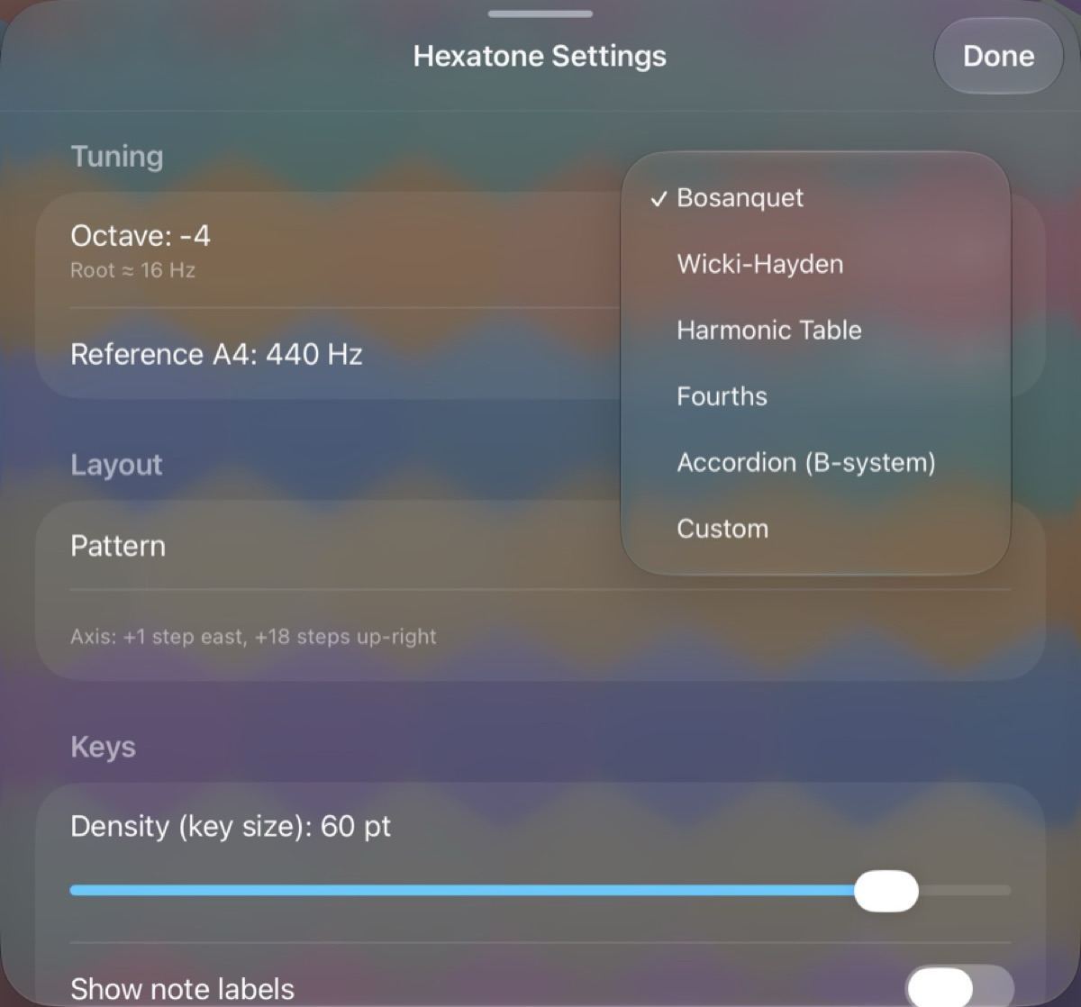 the Layout picker open