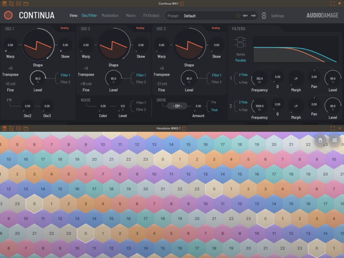 Hexatone running as a plugin inside a host like AUM